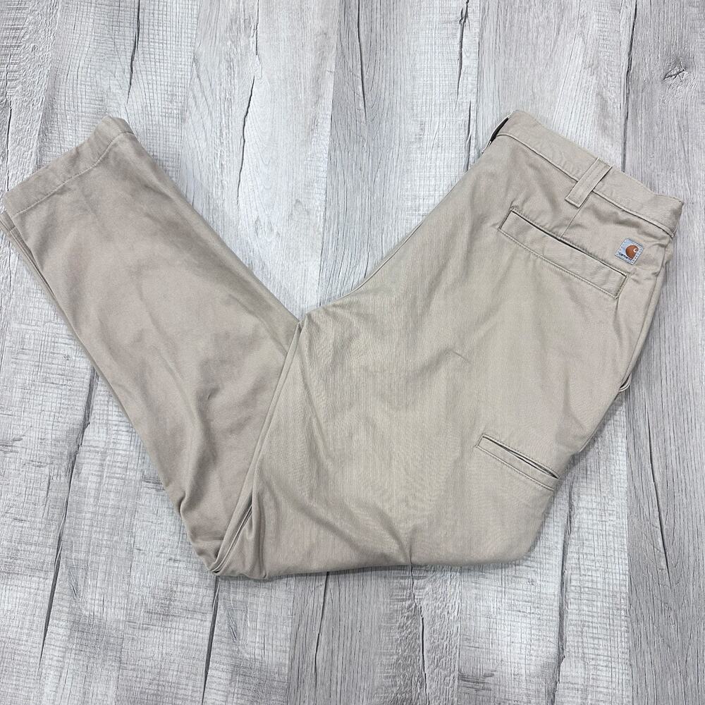Carhartt Pants Mens 38x30 Khaki Canvas Work Utility Straight Leg 100095-285